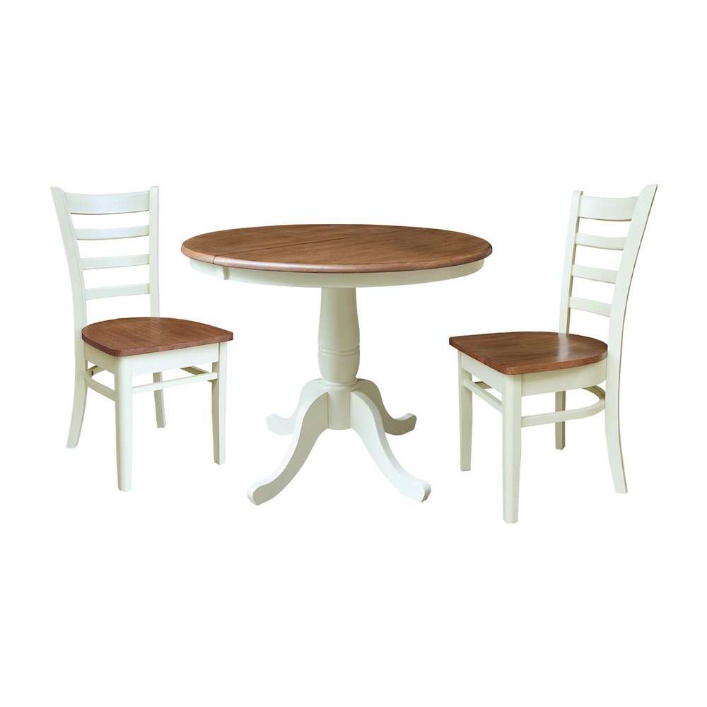 36" Round Top Pedestal Extention Table with 12" Leaf and 2 Dining Chairs. Picture 1