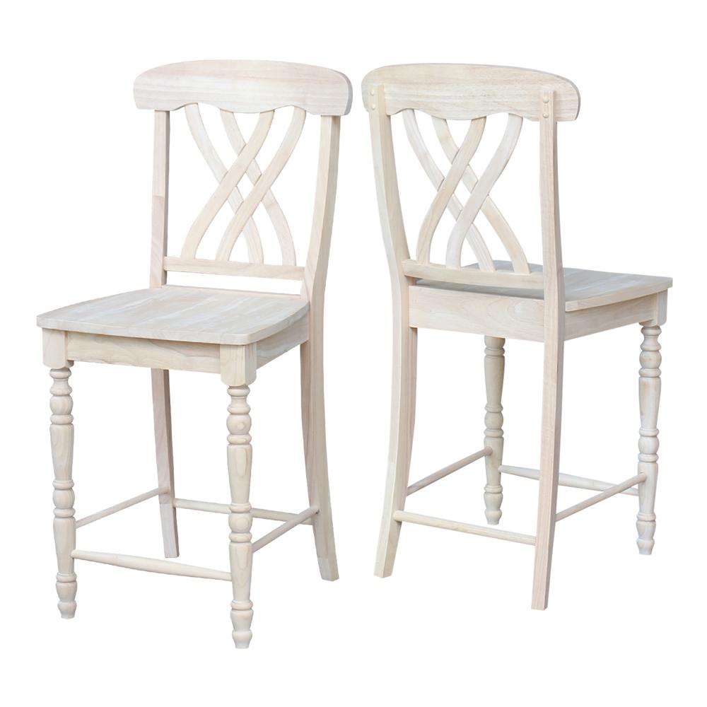 Lattice Counter height Stool - 24" Seat Height, Unfinished. Picture 8