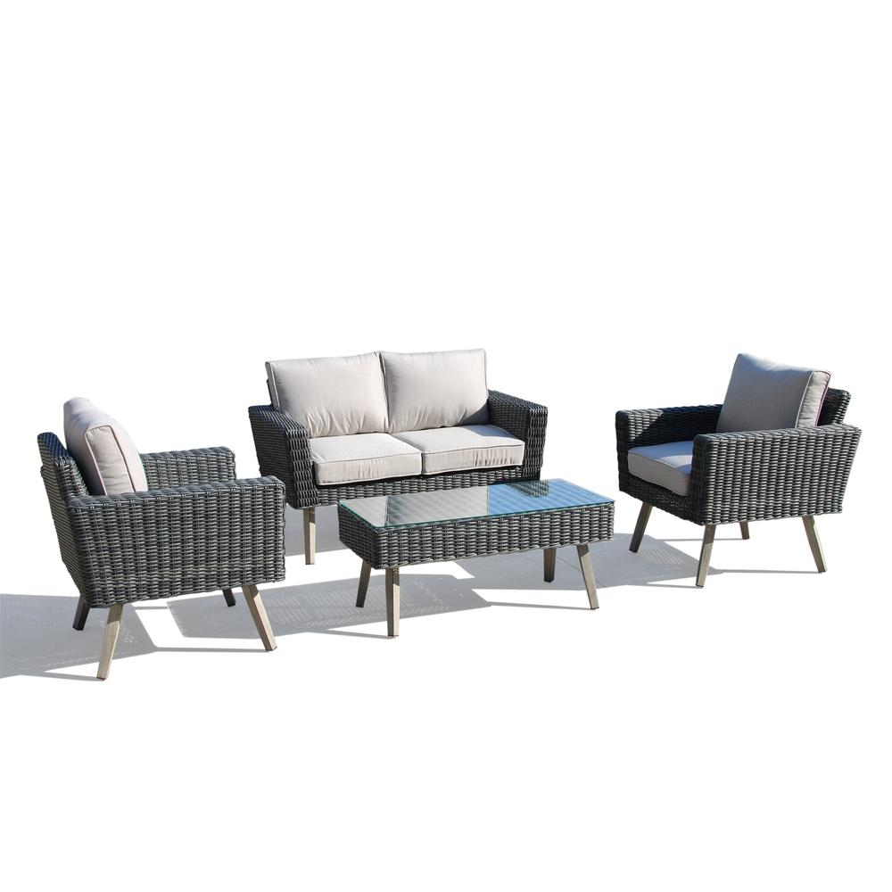 Castlewood All Weather Wicker 4 Piece Seating Group with Cushions. Picture 1