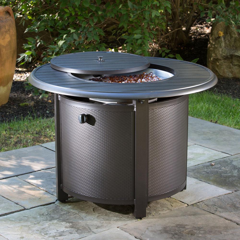 Bay Ridge 36" Round Gas Fire Pit/Chat Table with Glacier Ice Firebeads. Picture 2