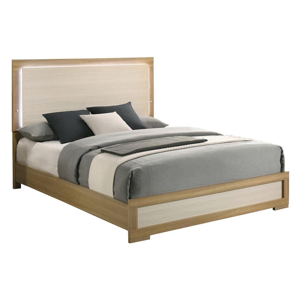 5 piece - Beige wood bedroom set (Bed+2NS+Dresser+Mirror). Picture 2