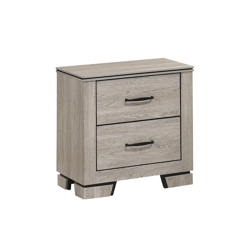 3pc Queen Panel Bedroom Set Greige Rustic Oak  (Bed, 2 Nightstand). Picture 4