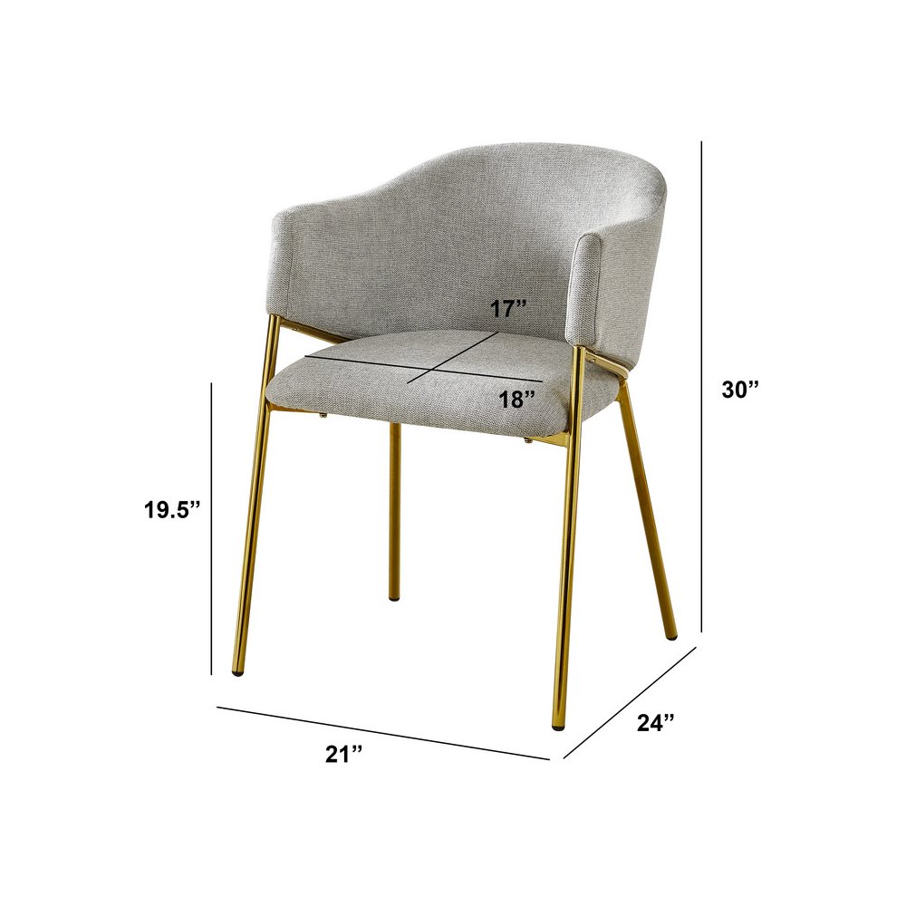 Gray Linen Upholstery Side Chairs With Gold Base, Set Of 2. Picture 3