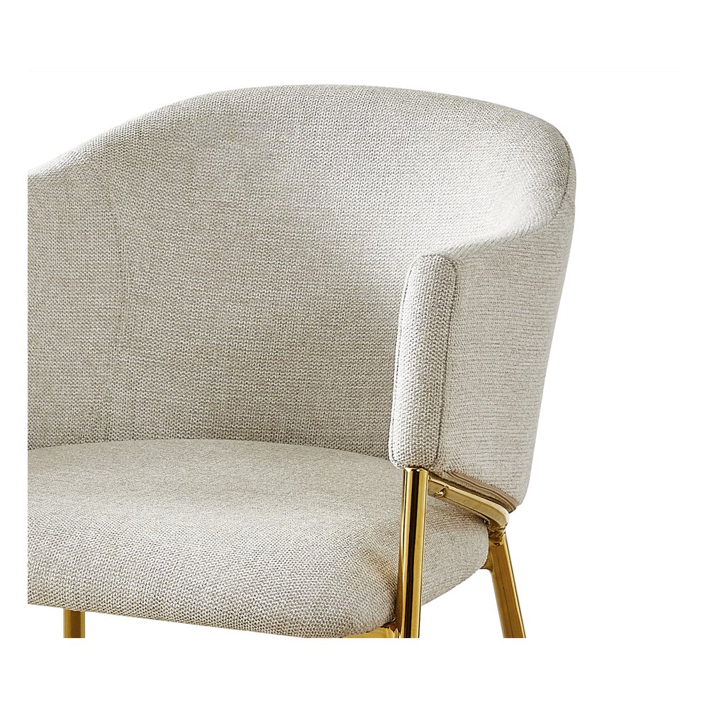 Beige Linen Upholstery Side Chairs With Gold Base, Set Of 3. Picture 2