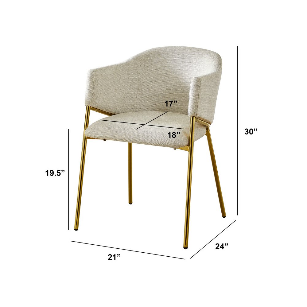 Beige Linen Upholstery Side Chairs With Gold Base, Set Of 3. Picture 3