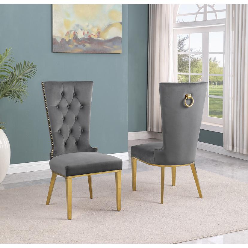7pc Large(76") marble top dining set with gold base and 6 Dark grey side chairs. Picture 4