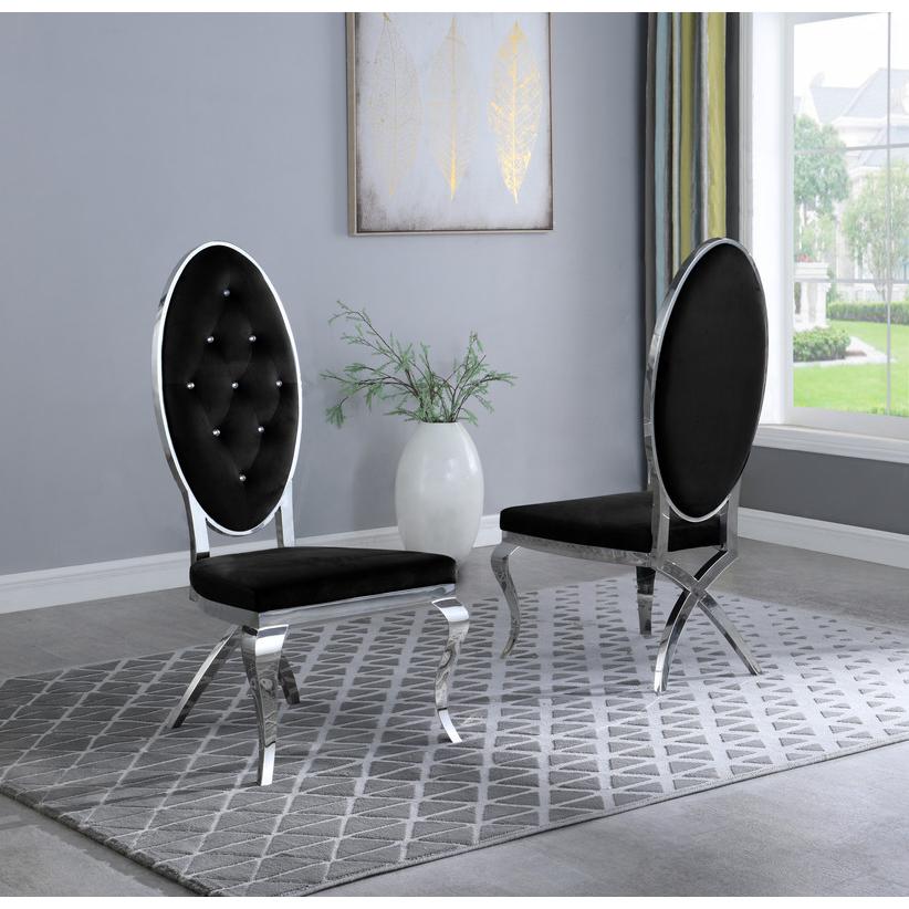 Classic 7pc Dining Set w/Uph Tufted Side/Arm Chair, Glass Table w/ Silver Spiral Base, Black. Picture 3