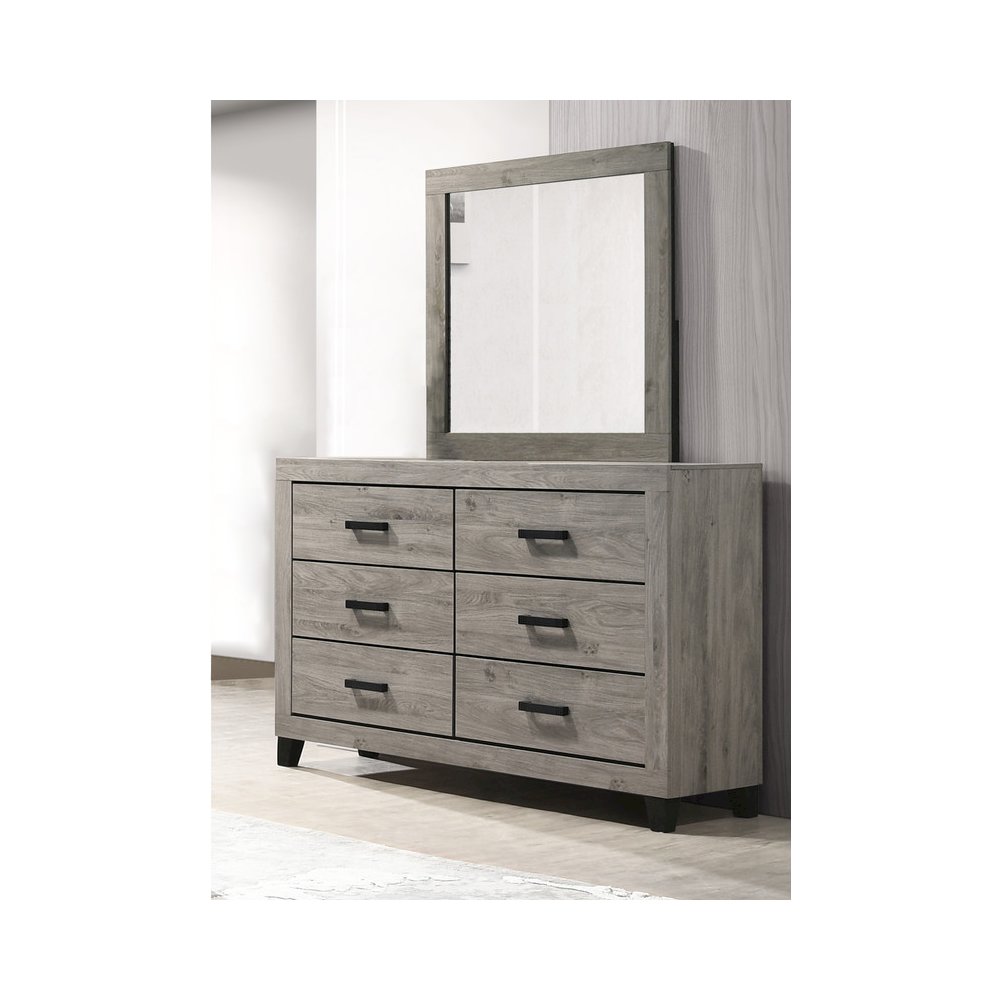 Light grey 6-drawers bedroom dresser with matching mirror. Picture 2
