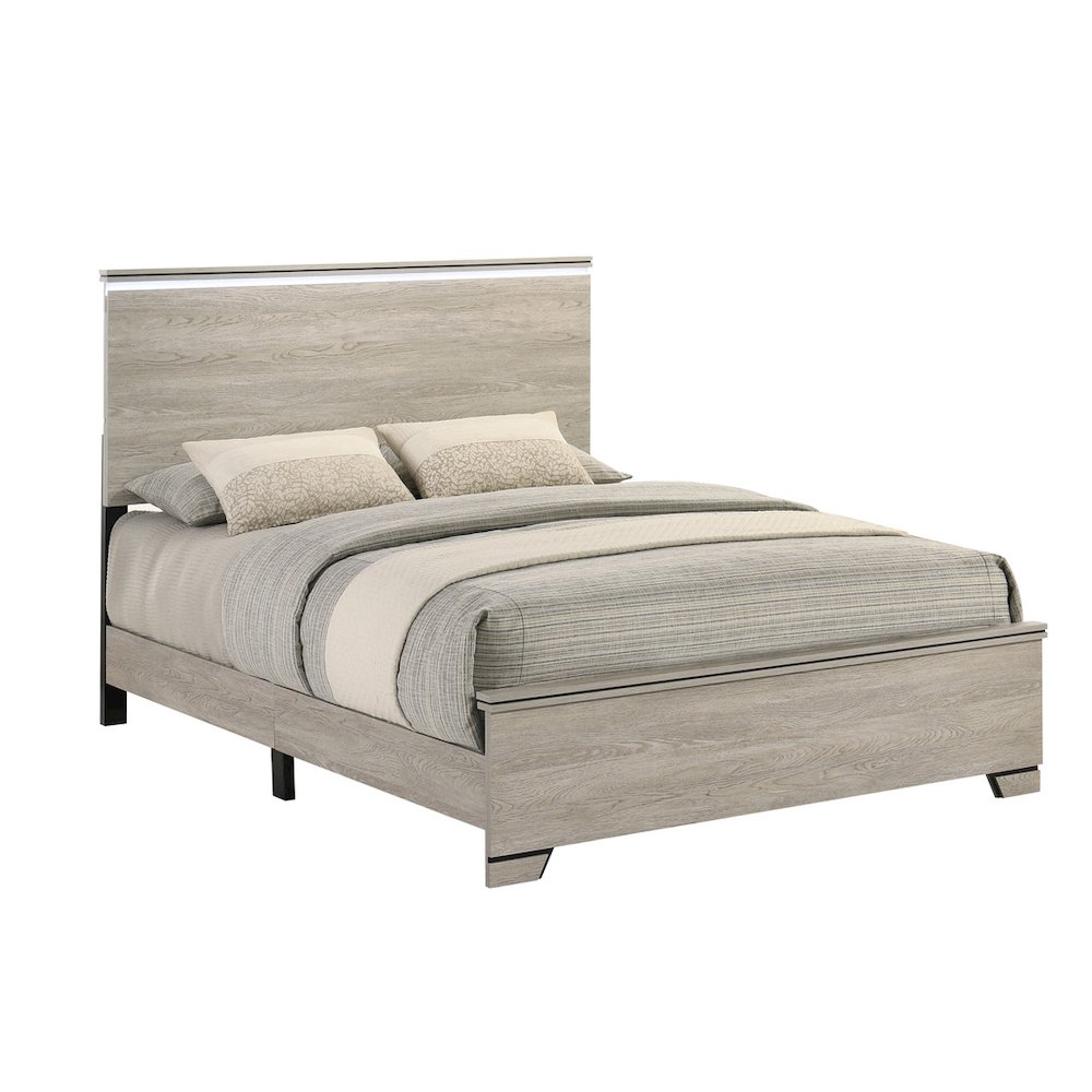 3pc Queen Panel Bedroom Set Greige Rustic Oak  (Bed, 2 Nightstand). Picture 3