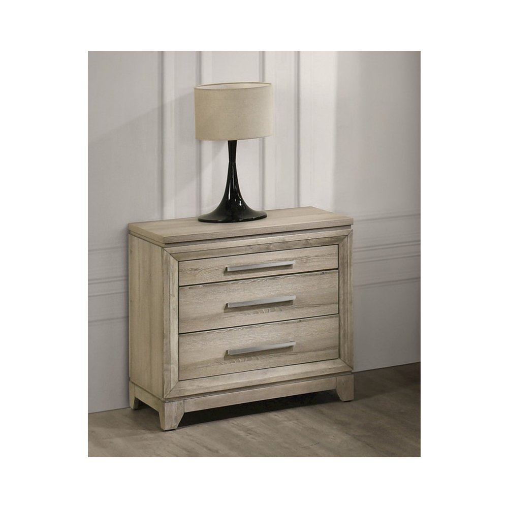 Weathered Greige 3-Drawers Nightstand. Picture 3