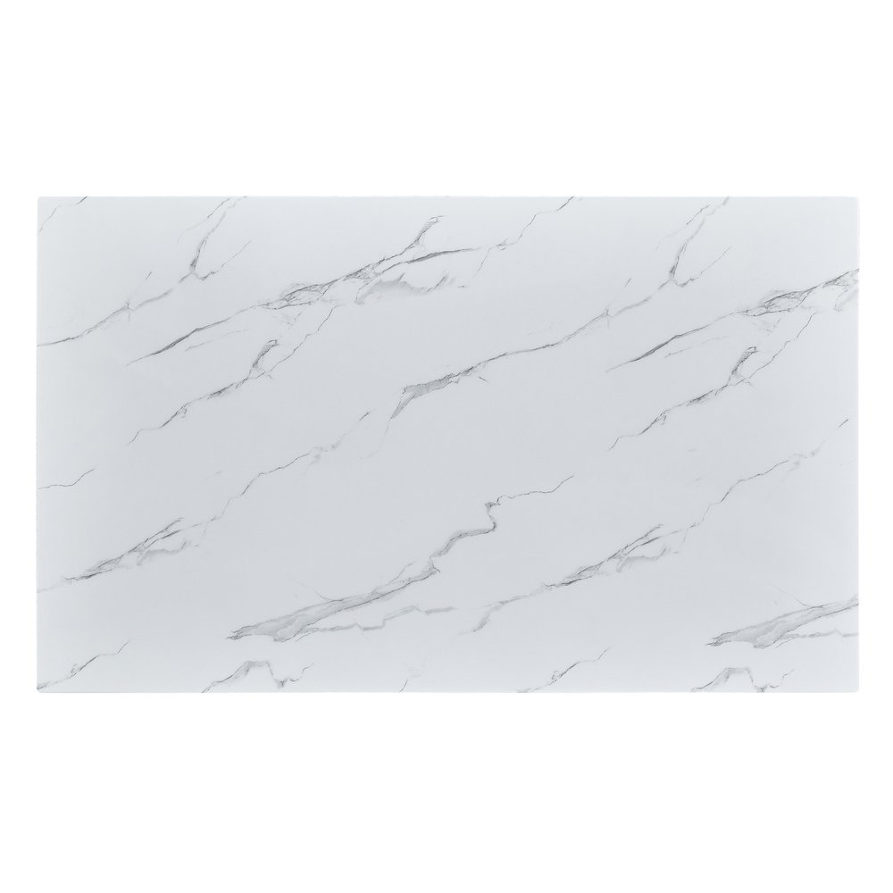 5pc White marble round dining set with gold base and 4 Cream side chairs. Picture 2