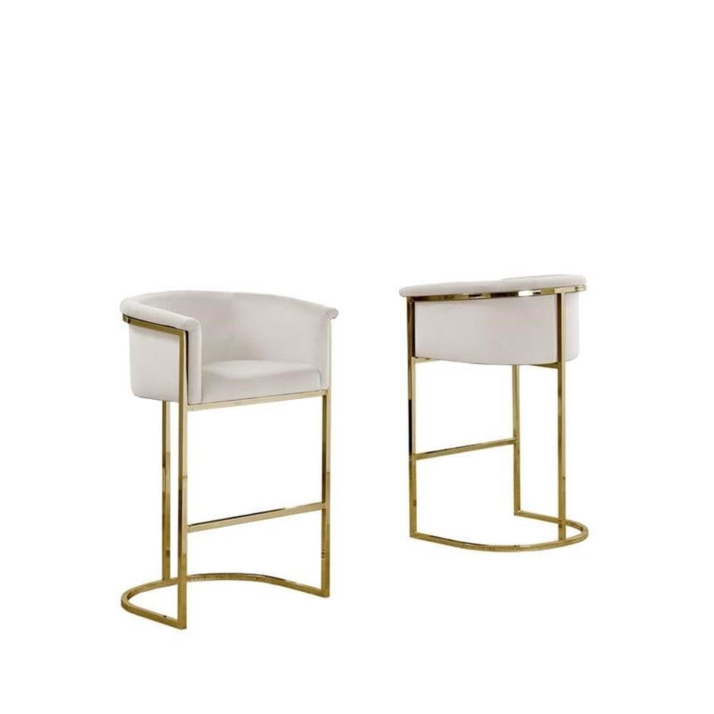 24" Cream Velvet Upholstered Counter Height with Gold Base Single. Picture 4