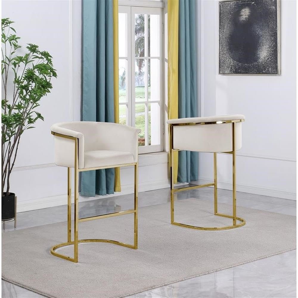 24" Cream Velvet Upholstered Counter Height with Gold Base Single. Picture 2