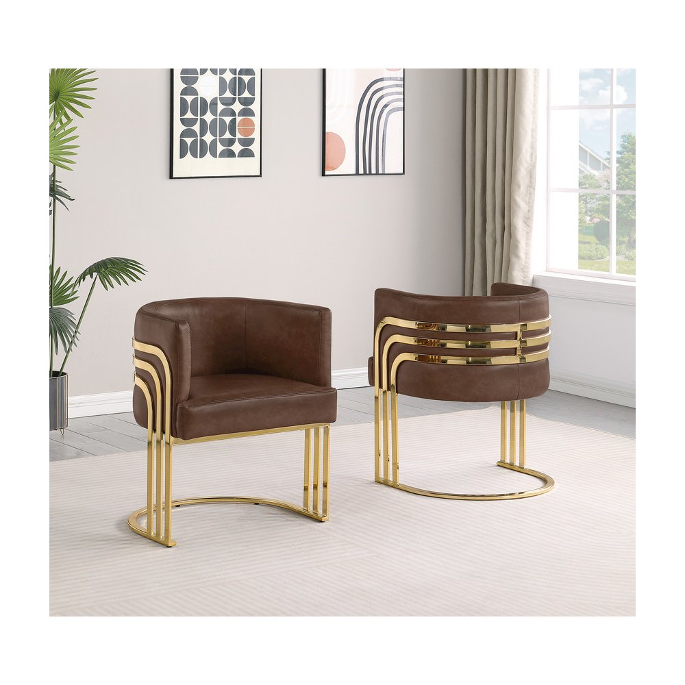 Leather-Aire Side Chairs with Gold Chrome Set of 2. Picture 3
