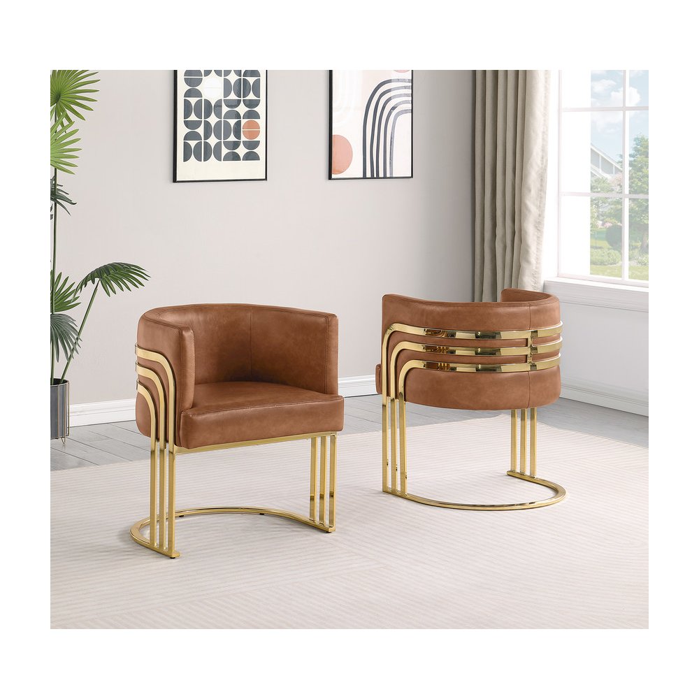 Leather-Aire Side Chairs with Gold Chrome Set of 2. Picture 3