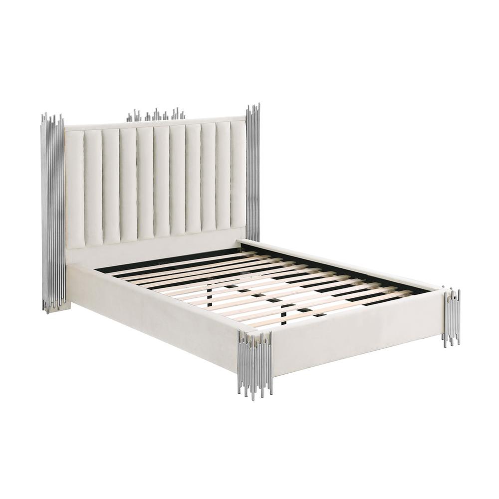 Eastern King size Cream velvet bed with silver corners (Platform). Picture 2