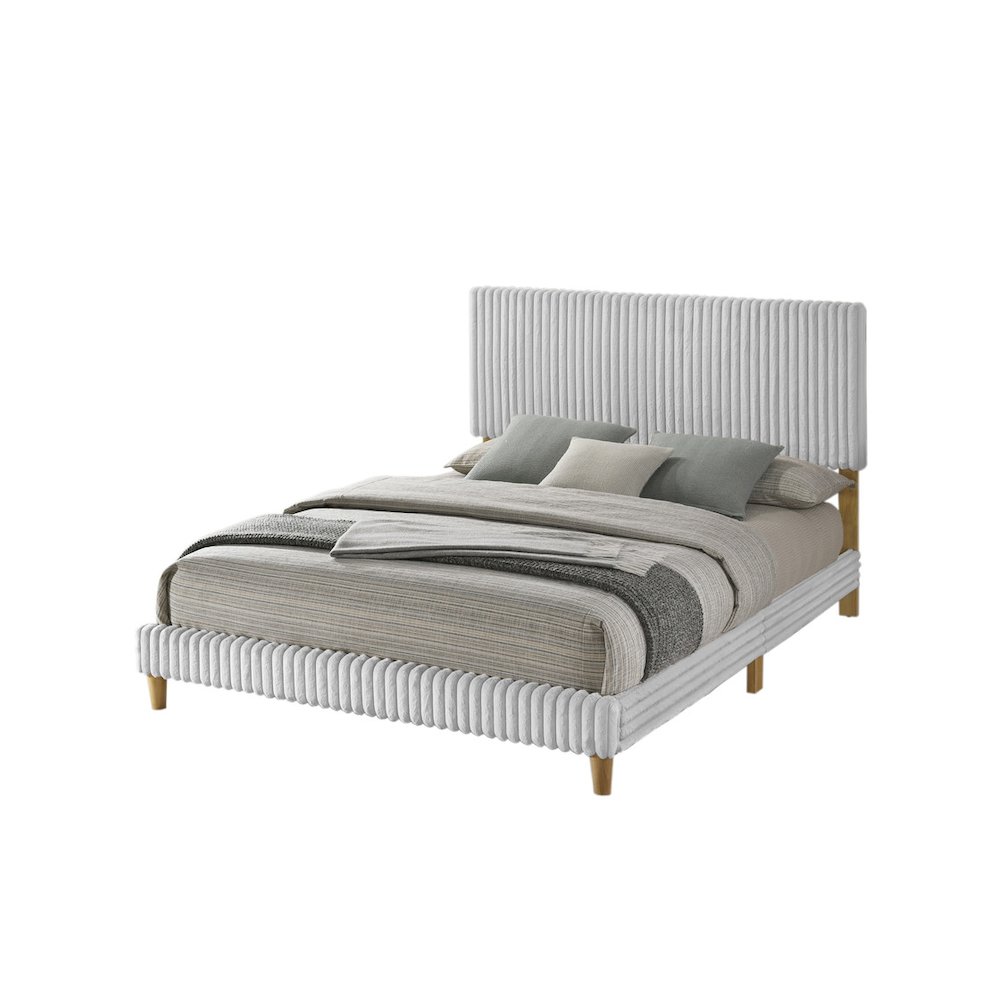 Full size panel bed with wooden legs in Light Gray color. Picture 1