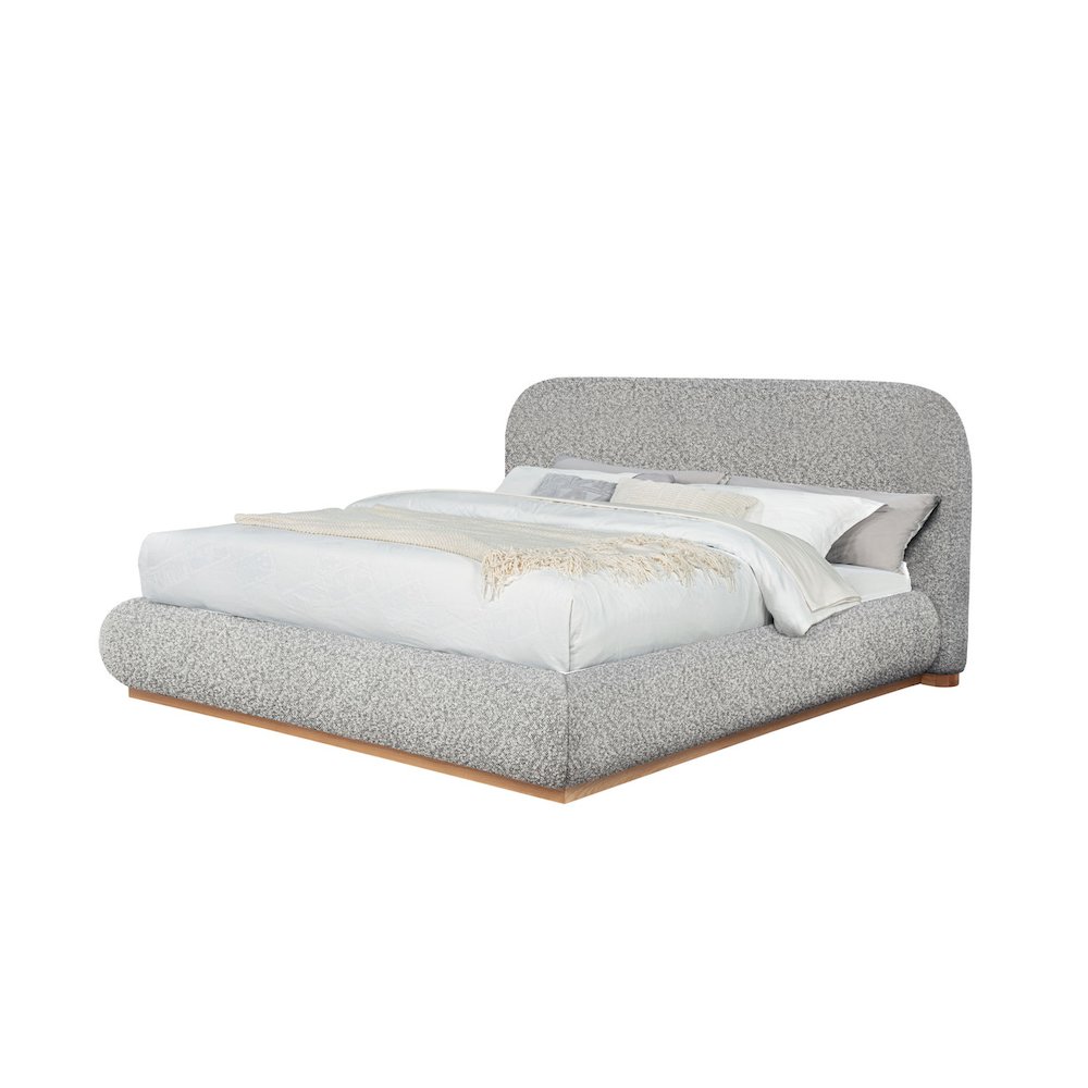 Rich Gray Boucle Eastern King Platform Bed With Wood Base. Picture 1