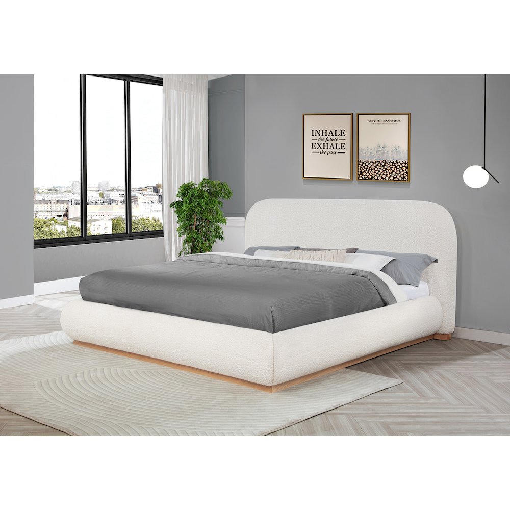 Cream Boucle Eastern King Platform Bed With Wood Base. Picture 3