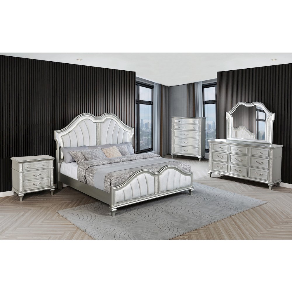 5 Piece Silver Queen Panel Bedroom Set ( Qb+Dresser+Mirror+Nightstand+Chest). Picture 6