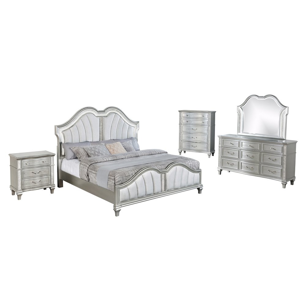 5 Piece Silver Queen Panel Bedroom Set ( Qb+Dresser+Mirror+Nightstand+Chest). Picture 1