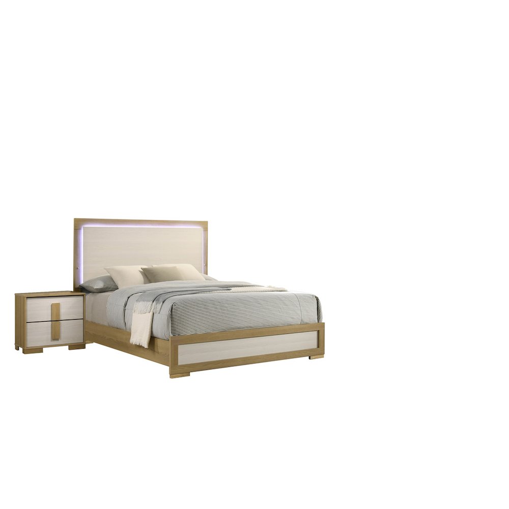 2 piece - Beige wood bedroom set (Bed+Night stand). Picture 1