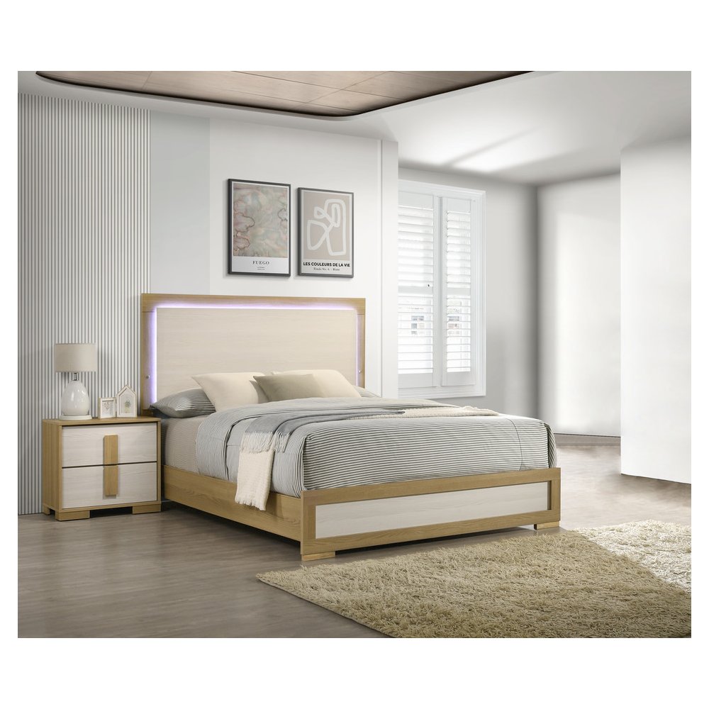 2 piece - Beige wood bedroom set (Bed+Night stand). Picture 6