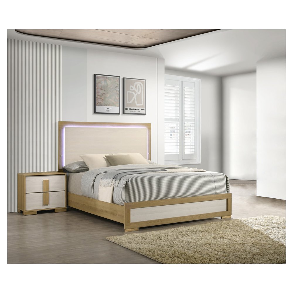 2 piece - Beige wood bedroom set (Bed+Night stand). Picture 5