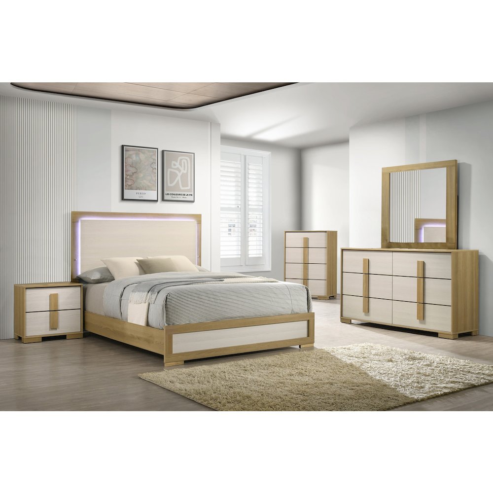 5 piece - Beige wood bedroom set (Bed+NS+Dresser+Mirror+Chest). Picture 6
