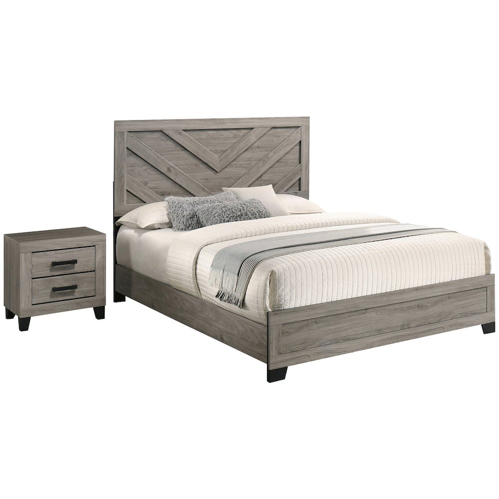 2 piece light gray pannel bedroom set (Bed+NS). Picture 1