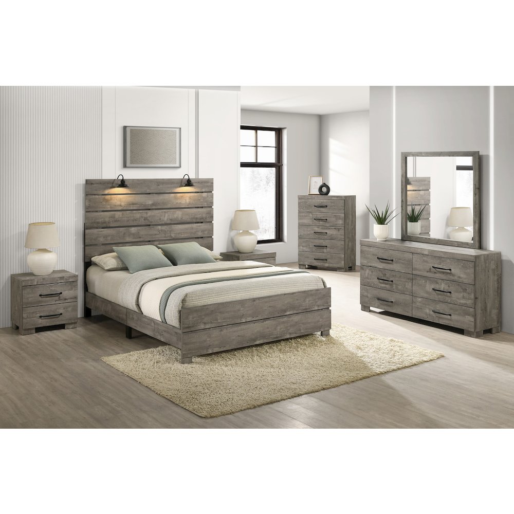 6Pc Modern Queen Size Panel Bedroom Set In Antique Gray Color. Picture 6