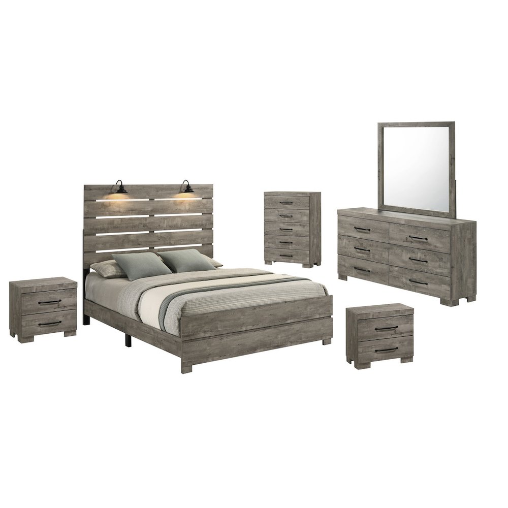 6Pc Modern Queen Size Panel Bedroom Set In Antique Gray Color. Picture 1
