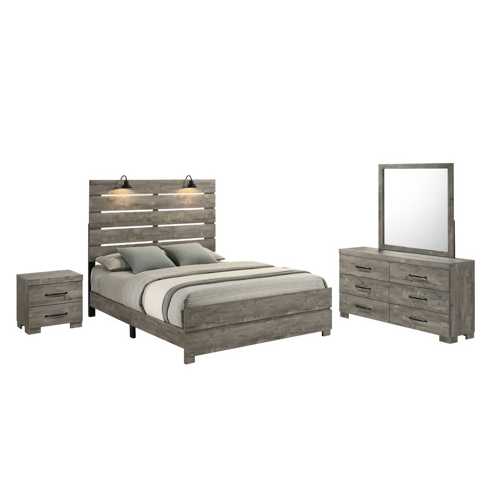 4Pc Modern Queen Size Panel Bedroom Set In Antique Gray Color. Picture 1