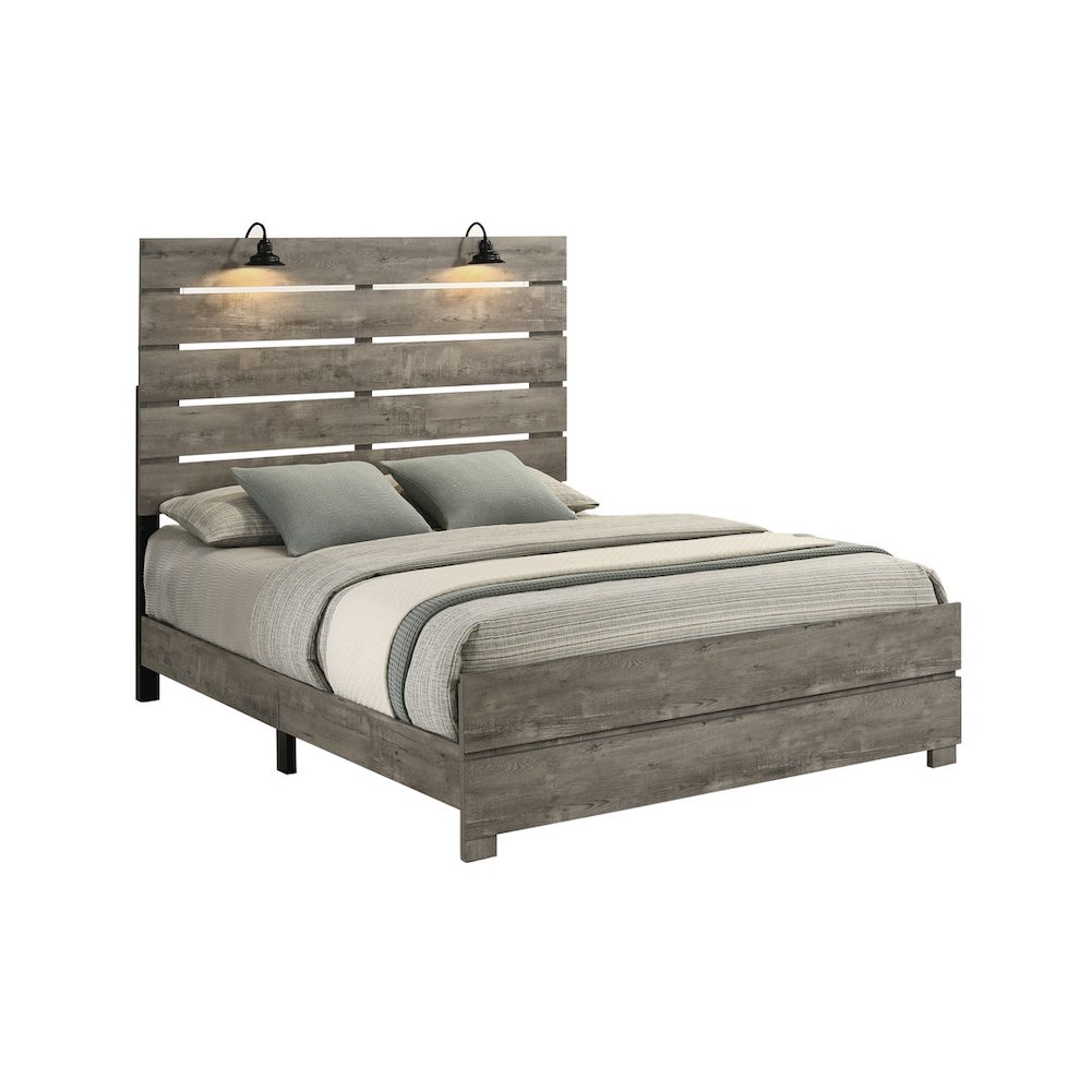 Modern Queen Size Panel Bed In Antique Gray Color. Picture 1