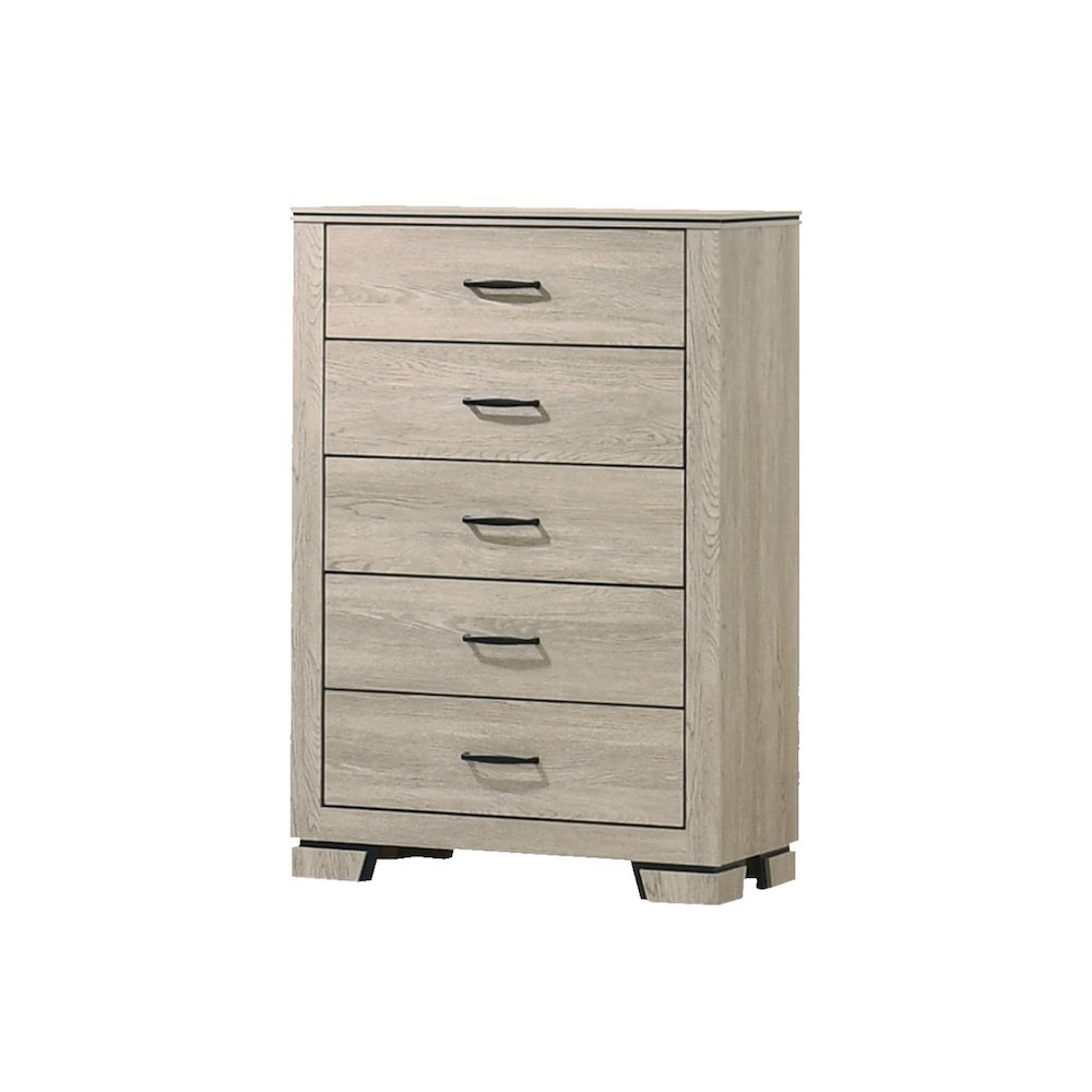 6pc Queen Panel Bedroom Set Greige Rustic Oak. Picture 3