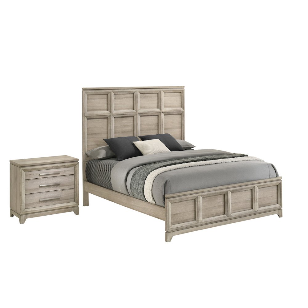 2pc Queen Panel Bedroom Set Weathered Greige (Bed, Nightstand). Picture 1