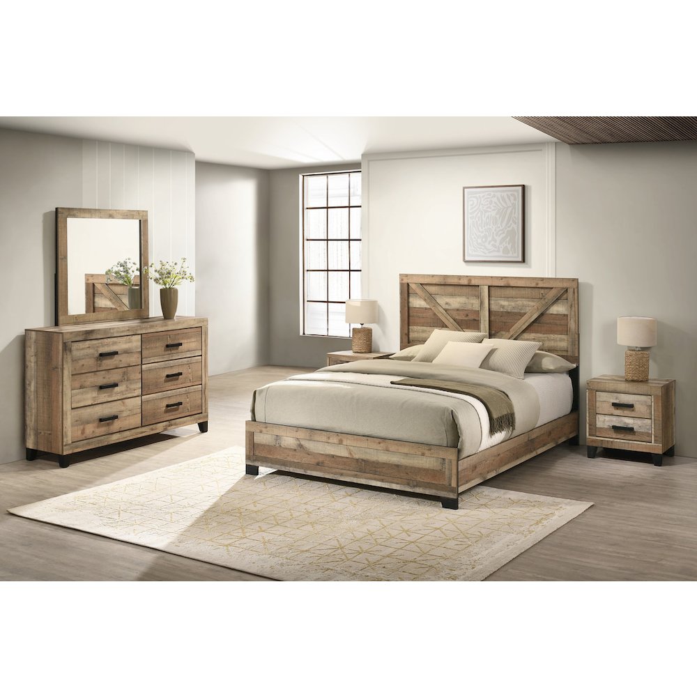 5pc Queen Panel Bedroom Set Weathered Brown Pine color. Picture 5