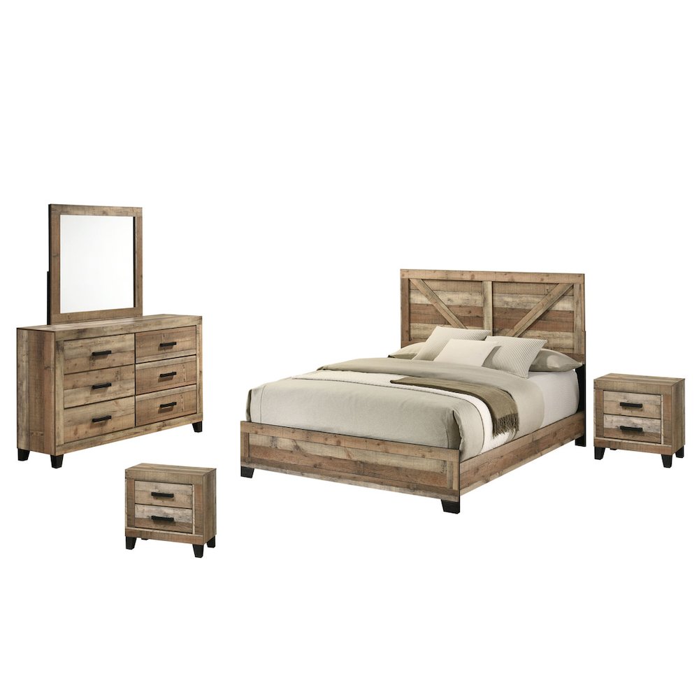 5pc Queen Panel Bedroom Set Weathered Brown Pine color. Picture 1