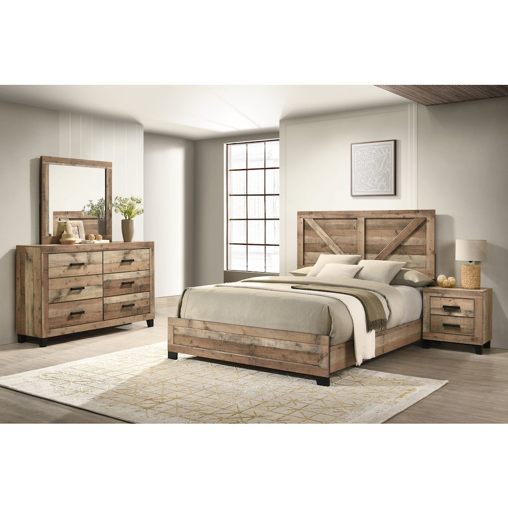 4pc Queen Panel Bedroom Set Weathered Brown Pine color. Picture 5