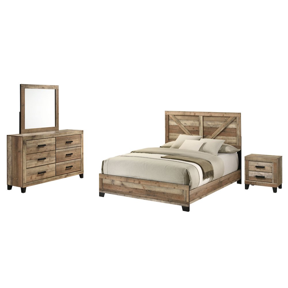 4pc Queen Panel Bedroom Set Weathered Brown Pine color. Picture 1