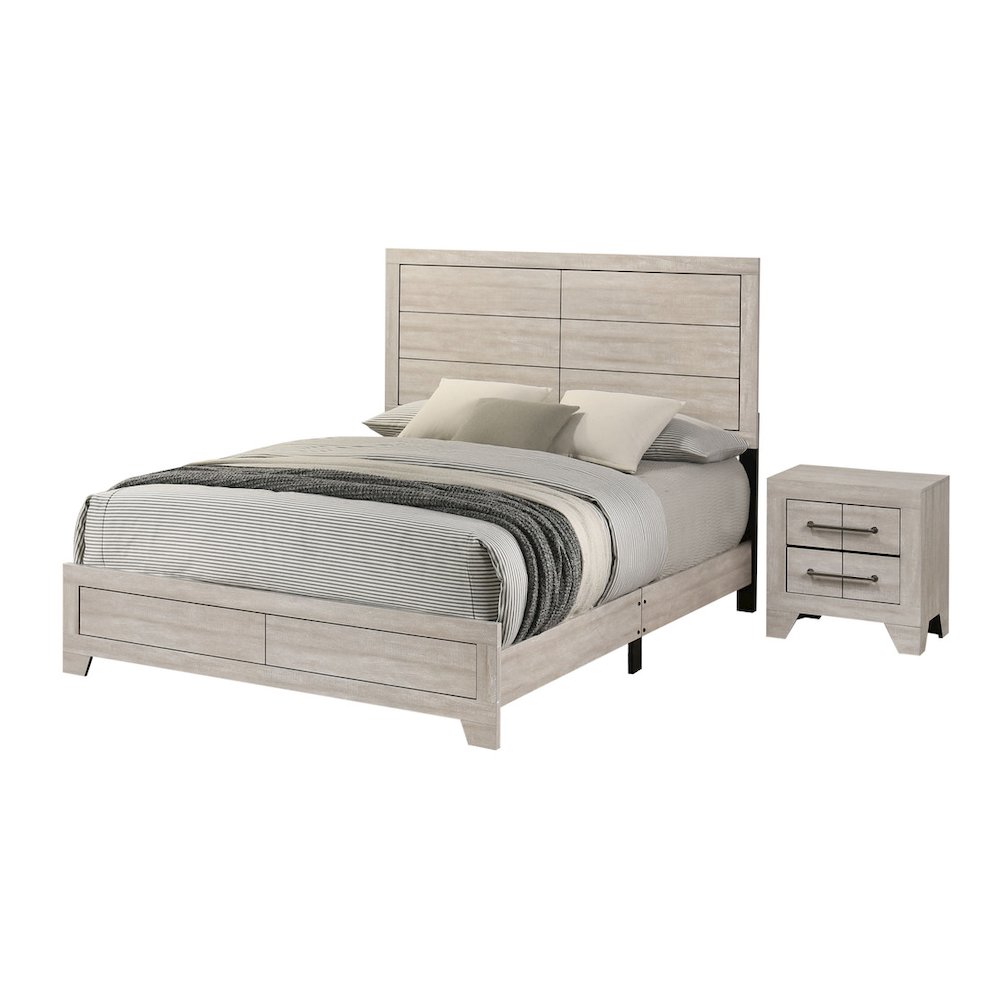 2pc Queen Panel Bedroom Set Rustic Gray Oak color (Bed, Nightstand). Picture 1