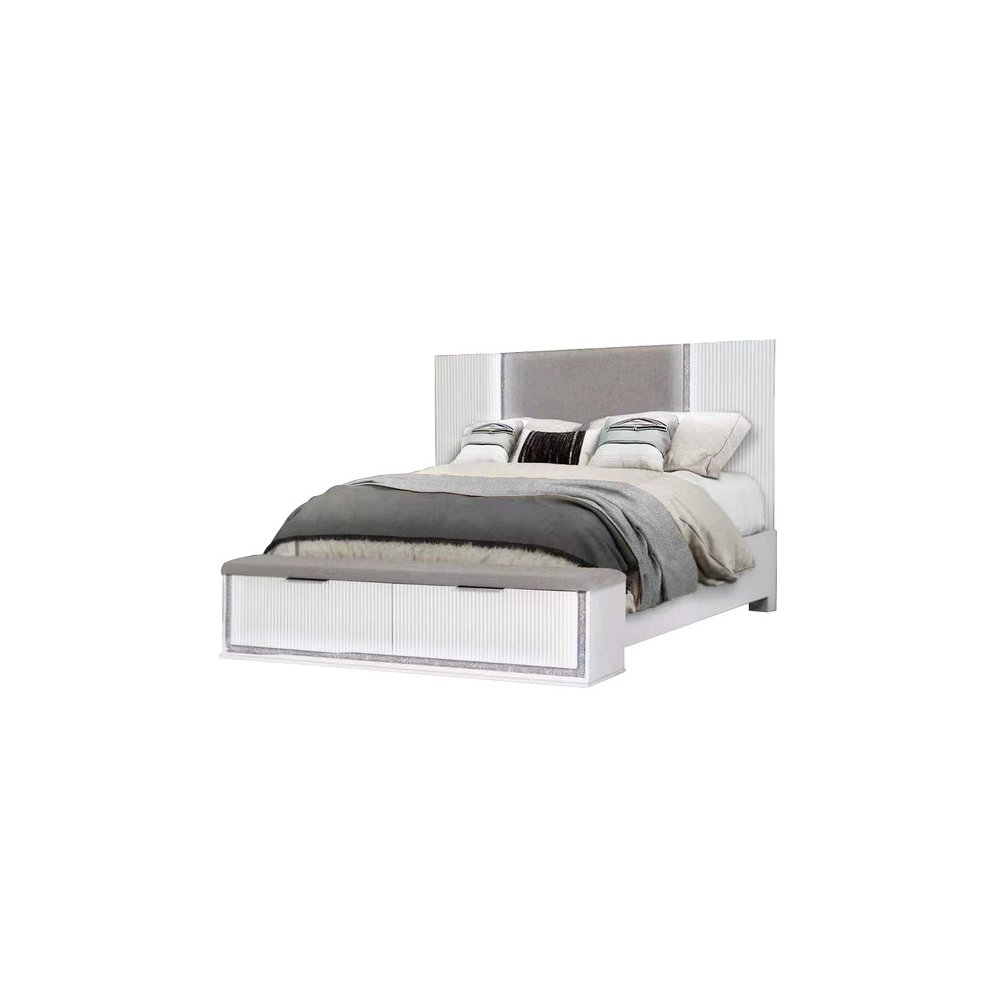 Queen Whiter Platform Bed Frame with LED on Headboard and Footboard. Picture 1