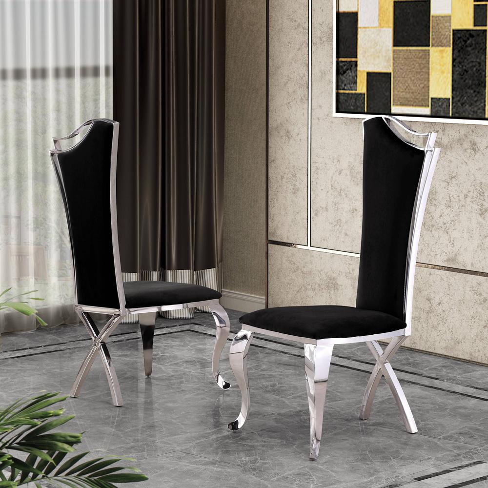 Classic Velvet Side Chair, Black (Set of 2). Picture 2