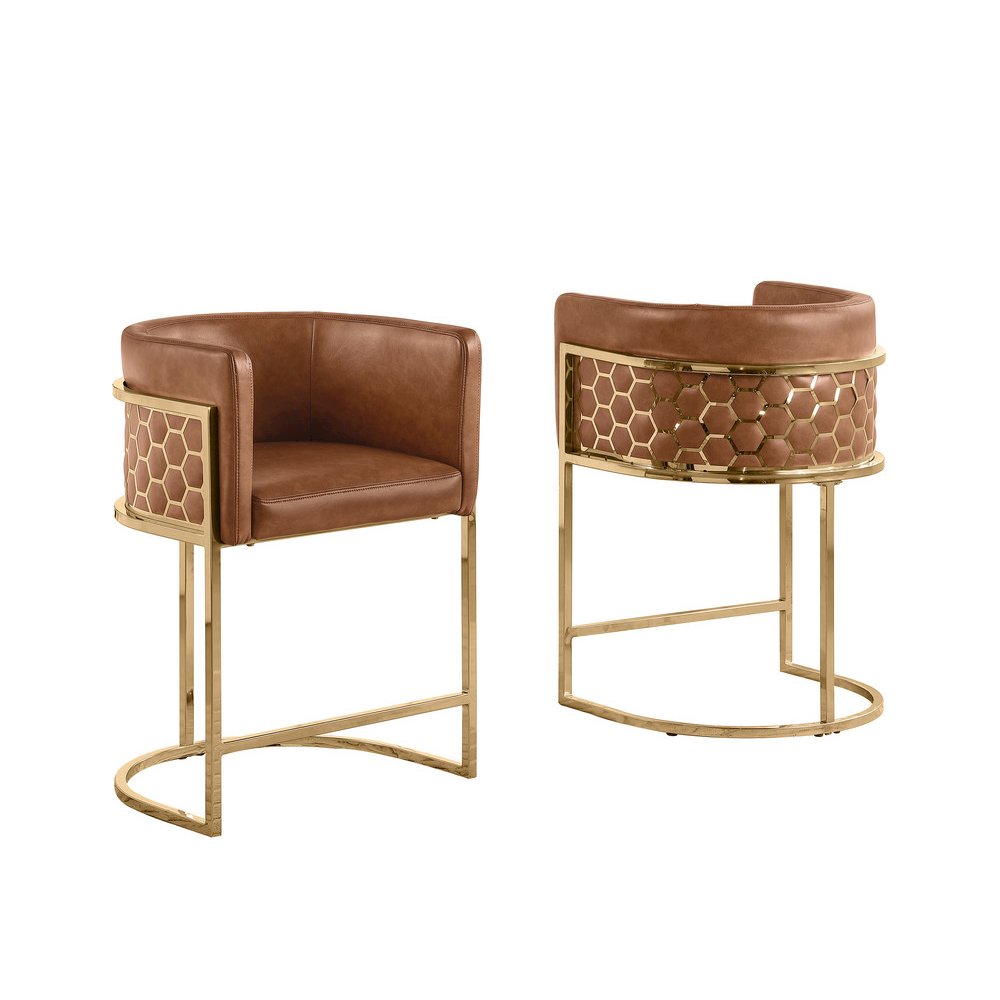 Toffee with Honeycomb Gold Base Barstool, Set of 1. Picture 1