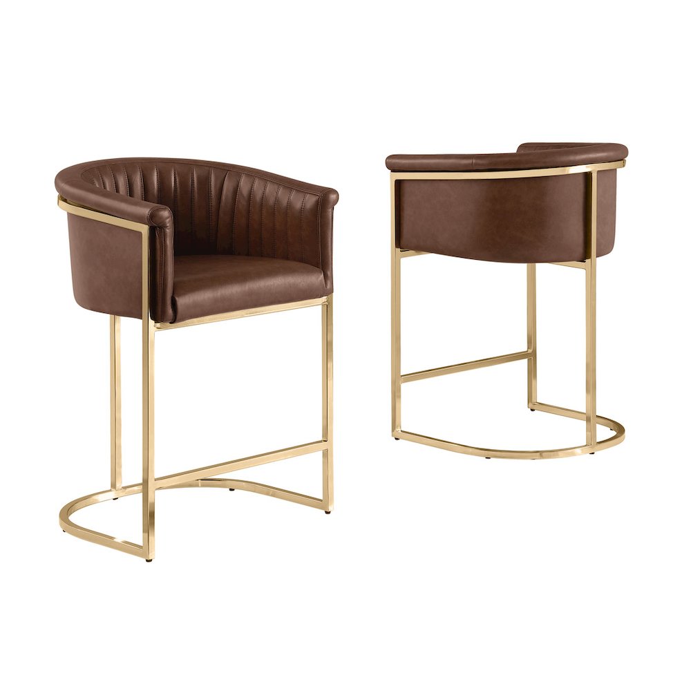 Single Leather-Aire Barstool Mocha with Gold Chrome Base. Picture 1