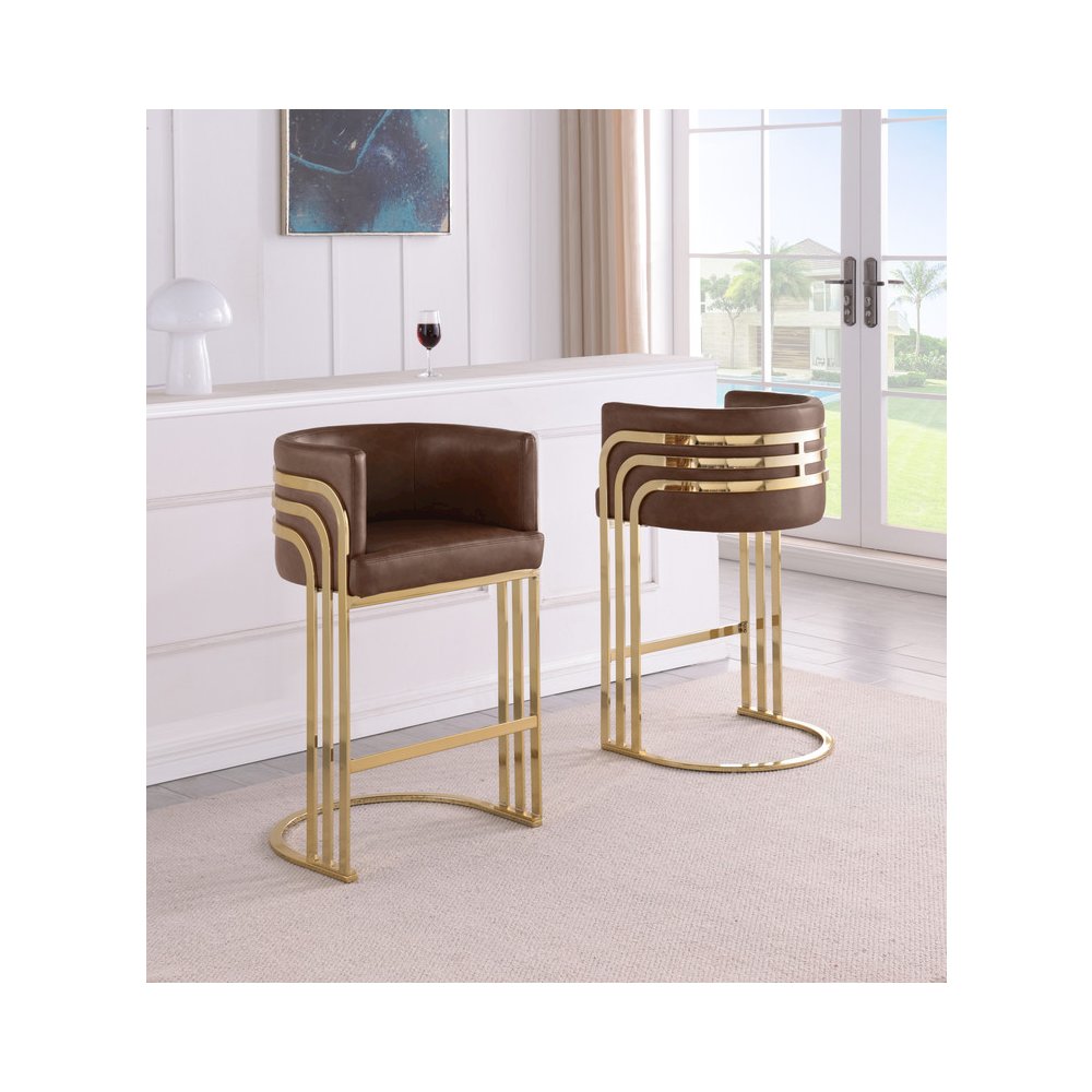 Mocha with Gold Base Barstool, Set of 2. Picture 3
