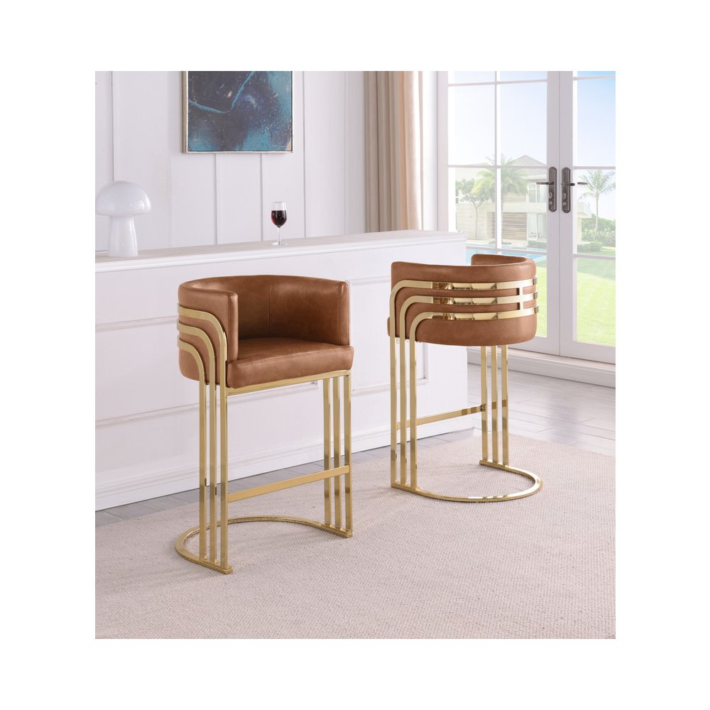 Toffee with Gold Base Barstool, Set of 2. Picture 3