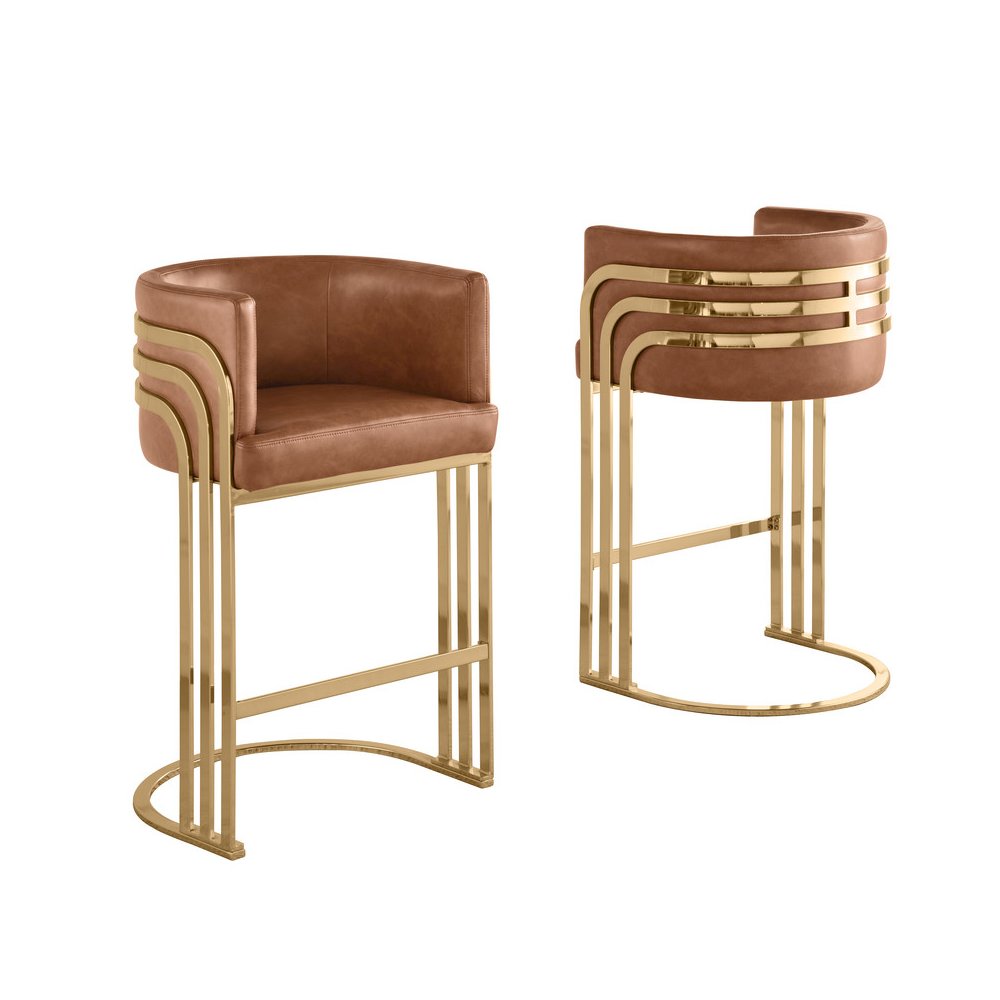 Toffee with Gold Base Barstool, Set of 2. Picture 1