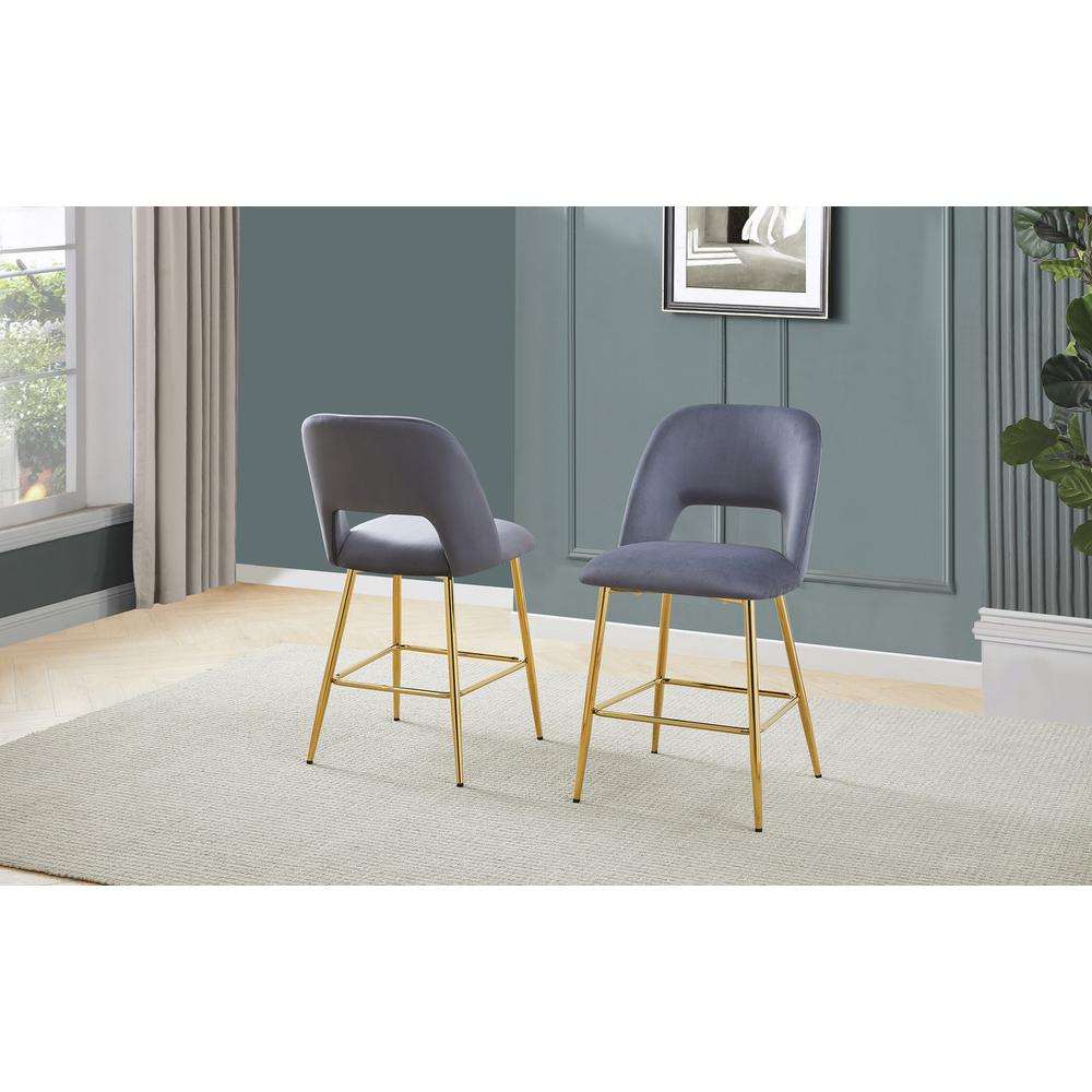 Dark Grey velvet upholstery counter height chairs *SET OF 2*. Picture 3