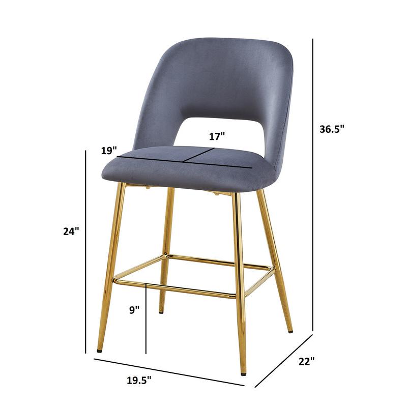 Navy Blue velvet upholstery counter height chairs *SET OF 2*. Picture 2